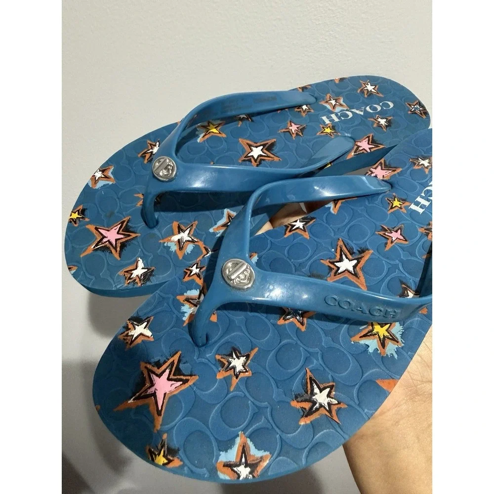 Coach Abbigail Sandals Flip Flops Star Denim Womens Size 8  Blue‎ Z
